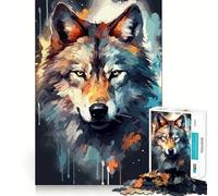 Watercolor Wolf Face Jigsaw Puzzles 1000 Mental Focus Game No Gap Tight Fitting Design Interactive Brain Challenge for Home (50x75cm)