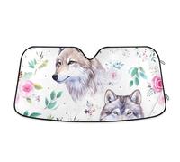 Watercolor Wolf Floral Car Windshield Sun Shade Foldable Sun Shield Blocks UV Rays Protect Your Car 53×23.5 inch