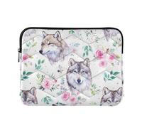 Watercolor Wolf Floral Laptop Sleeve 13 16 Inch, Soft Padded Computer Bag, Slim Protective Notebook Case for Laptop, Large