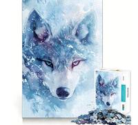 Watercolor Wolf Head in Snow Jigsaw Puzzle 1000 Recall Fun Play Advanced Laser Cutting Tech Holiday Indoor Entertainment Toy (50x75cm)