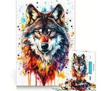 Watercolor Wolf Portrait 1000 Pieces Puzzles for Teenagers Mind Boost Fun High Accuracy Cutting Craft Calming Mental Break Activity (38x26cm)