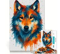 Watercolor Wolf Portrait Jigsaw 1000 Pieces Focus Building Toy Zero Gap Rewarding Activity for Rainy Days (38x26cm)