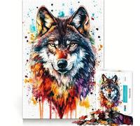 Watercolor Wolf Portrait Jigsaw 1000 Pieces for Teenagers Memory Train Fun Clean Seamless Connection Relaxing Indoor Group Activity (50x75cm)