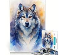 Watercolor Wolf Portrait Jigsaw for Teenagers 1000 Pieces Mental Improve Play Uniform Size Precise Pieces Family Fun Night Activity (38x52cm)