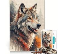 Watercolor Wolf Portrait Jigsaw Puzzle 1000 Pieces Mental Focus Game Precision Cut Smooth Edges Absorbing Activity for Quiet Nights (50x75cm)