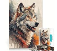 Watercolor Wolf Portrait Jigsaw Puzzle 1000 Recall Fun Play Advanced Laser Cutting Tech Holiday Indoor Entertainment Toy (38x26cm)