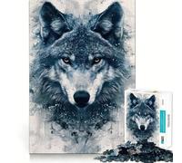 Watercolor Wolf Portrait Jigsaw Puzzle1000 Pieces Mind Train Fun Clean Cut Sturdy Components Captivating Leisure for Cozy Indoors (50x75cm)