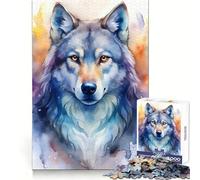 Watercolor Wolf Portrait Jigsaw Puzzles 1000 Pieces for Adults Strategic Think Light Recreation Clean Cut Xmas Present (38x52cm)
