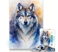 Watercolor Wolf Portrait Jigsaw Puzzles1000 Pieces Recall Skill Fun Professional Grade Cutting Thoughtful Gift for Mind Activity (38x26cm)