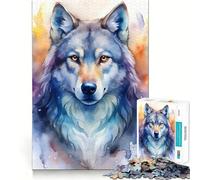 Watercolor Wolf Portrait Jigsaw Puzzles1000 Pieces Recall Skill Fun Professional Grade Cutting Thoughtful Gift for Mind Activity (38x52cm)