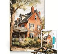 Watercolor Wood House Art Jigsaw Puzzle 1000 Pieces Cognitive Fun Play High Precision Die Cut Unique Gift for Stress Relief (38x26cm)