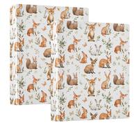 Watercolor Woodland Animals 3 D-Ring Binder A4 2 Pack with 200 Sheet for Kids School Supplies Women Men Office
