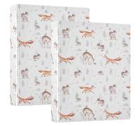 Watercolor Woodland Animals Owl Hedgehog 3 D-Ring Binder A4 2 Pack with 200 Sheet for Kids School Supplies Women Men Office