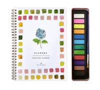Watercolor Workbook, 12 Color Watercolour Paint Workbooks Set with Supplies Beginner Friendly Water Colour Paints Book Sets with Brushes Watercolor Workbook for Kids Adults (Flowers)