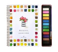 Watercolor Workbook, 12 Color Watercolour Paint Workbooks Set with Supplies Beginner Friendly Water Colour Paints Book Sets with Brushes Watercolor Workbook for Kids Adults (Bouquets)