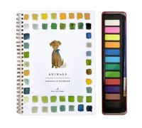 Watercolor Workbook, 12 Color Watercolour Paint Workbooks Set with Supplies Beginner Friendly Water Colour Paints Book Sets with Brushes Watercolor Workbook for Kids Adults (Animals)
