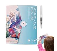 Watercolor Workbook - Beginner Friendly Painting Book | Creative Water Color Guide 19x14.4cm, Includes 12 Color Paint Set And Brush, Artistic Coloring Practice Workbook For Kids Adults