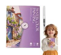 Watercolor Workbook, Beginner Friendly Painting Guide, 12 Color Paint with Brush, 7.48x5.67in Creative Pre Drawn Designs, Watercolor Practice Book for Artistic Painting, Coloring