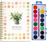 Watercolor Workbook, Beginner-Friendly Watercolor Workbooks, Beginner Friendly Painting Kit, 12 Color Watercolour Paint Workbooks Set, Art Crafts for Creative Exploration (Bouquets With Palette)