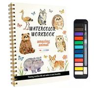Watercolor Workbook Creative Water Color Paint Book Set with Paints & Brush,14 Animal Patterns of Original DIY Designs,Beginner-Friendly Water Colour Workbooks,Water Colouring Book for Adults