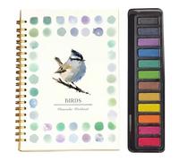 Watercolor Workbook & Paint Set - Beginner-Friendly Water Coloring Book with 12 Colors & Brush, Ideal for Artists of All Levels to Create Beautiful Watercolor Art-Birds with Palette