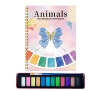 Watercolor Workbook - Water Coloring Book, Beginner Watercolor Coloring Books, Exercise Painting Notepad with 12 Colors and Brush, Art Supplies for Journal, Kids, Women, School, Travel, Home, Birthday