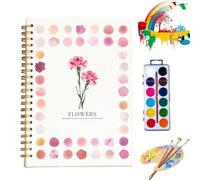 Watercolor Workbook with 12 Colors Paint Set & Brush, Beginner-Friendly Nature Scenes Art Crafts for Adults & Kids(Flowers)