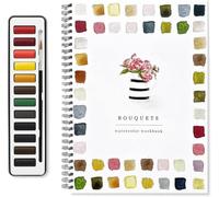 Watercolor Workbooks Beginner Friendly Birds 12 Colors Paint Set Brush Art Crafts Painting Supplies, 44 Spiral Bound Pages (Bouquets)