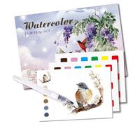 Watercolor Workbooks, Flowers & Birds Watercolour Workbook with 2 Coloring Cards & Paint Brush, 20 Patterns Watercolour Workbooks Art & Crafts Painting Supplies Gifts for Beginners Adults Kids Teens