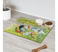 Watercolor Yard Hen And Chicks Pet Feeding Mat for Cat Dog Water Bowl Food Mats Chicks Chicken Pet Feeding Mats Absorbent Nti-Slip Contain Spills Protects Floors Placemat 43.1 x 76.2 cm