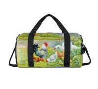 Watercolor Yard Hen and Chicks Sport Duffel Bag with Shoes Compartment Chicks Chicken Overnight Weekender Bags Travel Gym Luggage Organizer for Women Men Kids Girls Boys