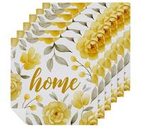 Watercolor Yellow And White Flower Cloth Napkins Set of 6, Square Premium Reusable Washable Polyester Table Linen Napkin for Dinner Party