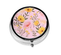 Watercolor Yellow Floral Small Pill Box 3 Compartment Portable Pill Box for Purse Pocket Flower Mini Medicine Organiser for Daily Vitamin Fish Oil Storage