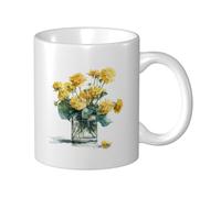 Watercolor Yellow Flowers in A Glass Vase Ceramic Cup, Elegant Coffee Mug Tee Drinkware Water Cup for Home Office 11oz