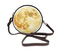 Watercolor Yellow Full Moon Women Round Crossbody Bags Leather Sling Bag Purse