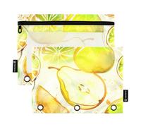 Watercolor Yellow Green Pears 3 Ring Binder Pencil Pouch Pen Pencil Bag Zipper Binder Work Clear Binders Pen Case School Crayon 9.8" x 7.1", 2 Packs
