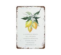 Watercolor Yellow Lemon Wall Art Bible Scripture Verse A Generous Person Will Prosper Retro Tin Sign Vintage Metal Signs Vintage Wall Decor for Home Bar Farm Office Metal Poster 6x8 Inch