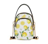 Watercolor Yellow Lemons White Womens Shoulder Purse Chain Strap Wallet Phone Purse Floral Print Zipper Bowler Tote Ladies Satchel, 5.9" × 8.3" × 3.1"