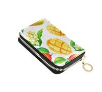 Watercolor Yellow Mango Fruits White Womens Wallets Leather Cute Card Holder Wallets RFID Blocking Small Zipper Wallet with Coin Pouch