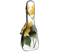 Watercolor Yellow Roses with Green Leaves on White Background Ukulele Case, Padded Bag for 23 Inch Concert Ukulele, Waterproof & Durable