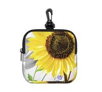 Watercolor Yellow Sunflowers Blue Flowers, Square Zipper Storage Bag, Neoprene Coin Purse, Small Wallets, Change Pouch, Change Purse