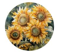 Watercolor Yellow Sunflowers Seamless Round Mouse Pad, Mousepad with Non-Slip Rubber Base, Computer Gaming Pads for Wireless Mouse, Easy Gliding