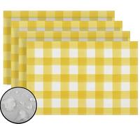 Watercolor Yellow White Buffalo Check Plaid Placemats Set of 4 Yellow Gingham Table Mats Farmhouse Spring Easter Home Table Decorations-12×18''