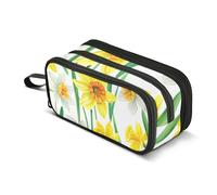 Watercolor Yellow White Daffodil Flowers Pencil Case Zipper Pouch Large Storage Pencil Bag Cute Pen Pouch Girls Japanese College Preppy School Office Supplies 8.86x3.54x4.33in