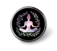 Watercolor Yoga Pose Cute Lapel Brooch Pins Badge Metal Round Jacket Hat Bag Accessories Jewelry