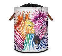 Watercolor Zebra Laundry Hamper Large Laundry Basket Colorful Cute Zebra Foldable Clothe Hamper Storage Organizer Bin with Drawstring Lid Boxes for Bedroom Bathroom Room