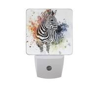 Watercolor Zebra Night Light Dusk to Dawn Sensor LED Night Dimmable Nightlight Lights Plug into Wall for Bedroom
