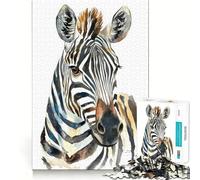 Watercolor Zebra Portrait Jigsaw Puzzles 1000 Mental Focus Game No Gap Tight Fitting Design Interactive Brain Challenge for Home (38x26cm)