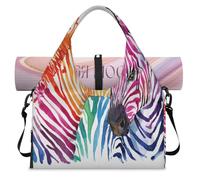 Watercolor Zebra Sports Duffle Bag with Shoe Compartment Colorful Cute Zebra Weekend Overnight Bags Tote Cabin Luggage Bag for Gym Yoga Travel