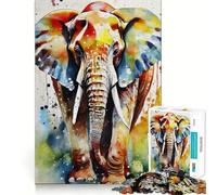 WatercolorPainted Elephant 1000 Piece Jigsaw Puzzles for Teenagers Recall Fun Play Tight Interlock No Gaps Family Fun Night Activity (50x75cm)